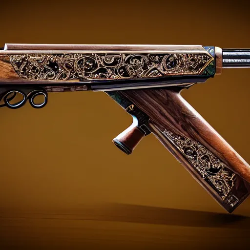 Image similar to a magic shotgun made out of wood, glowing in power, digital art, intricate details, professional