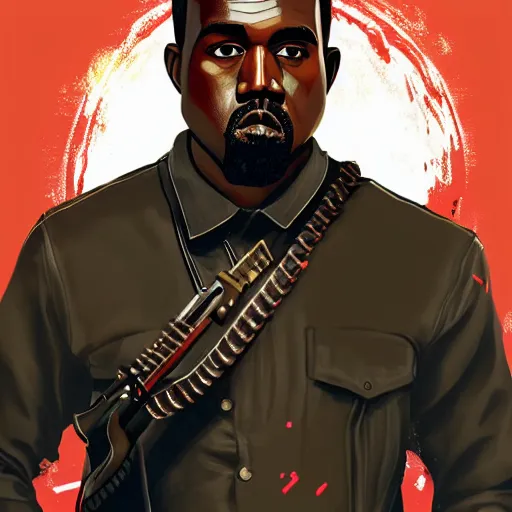 Prompt: kanye west in stephen bliss illustration red dead redemption 2 artwork of kanye west, face, in the style of red dead redemption 2 loading screen, digital art, digital painting, art station, wlop, sharp focus, illustration by stephen bliss, artstation