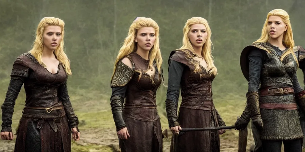 Prompt: Scarlett Johansson and Katheryn Winnick in the TV series Vikings