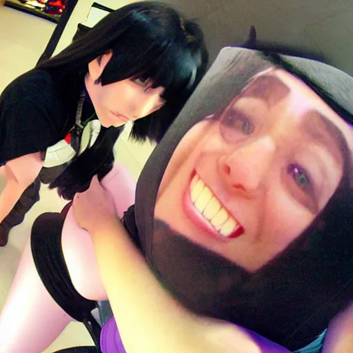 Image similar to pov, gopro footage, fisheye lens, hugging my waifu pillow