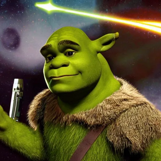 Image similar to A still of Shrek as Han Solo in Star Trek The Empire Strikes Back. Extremely detailed. Beautiful. 4K. Award winning.