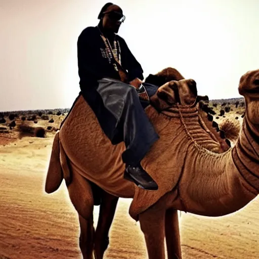 Image similar to snoop dogg riding a camel