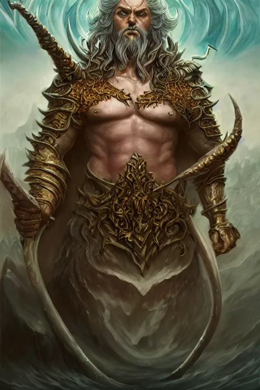 Image similar to lord of sea elf, god of the underworld, highly detailed, d & d, fantasy, highly detailed, digital painting, trending on artstation, concept art, sharp focus, illustration, global illumination, ray tracing, realistic shaded, art by artgerm and greg rutkowski and fuji choko and viktoria gavrilenko and hoang lap, sunny