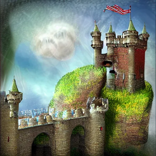 Prompt: giant castle with drawbridge fantasy digital art