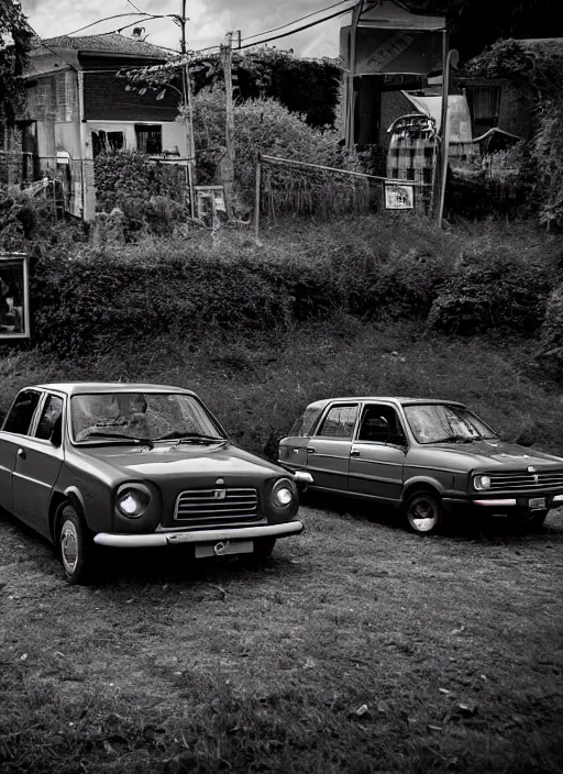 Image similar to vaz 2101, wide angle lens, in the style of the Dutch masters and Gregory Crewdson, dark and moody