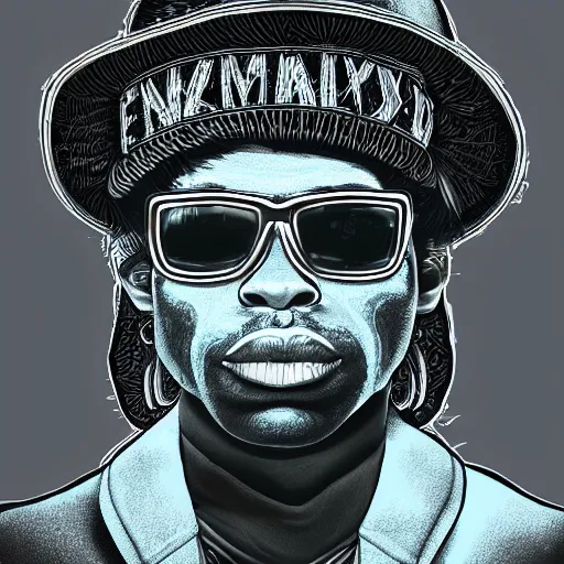 Prompt: an extremely psychedelic portrait of eazy - e, surreal, lsd, face, detailed, intricate, elegant, lithe, highly detailed, digital painting, artstation, concept art, smooth, sharp focus, illustration