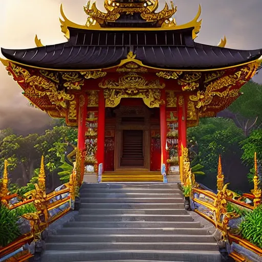 Prompt: A beautiful, perfect, impressive, amazing concept art digital CG painting of a balinese temple, trending on ArtStation, Unreal Engine