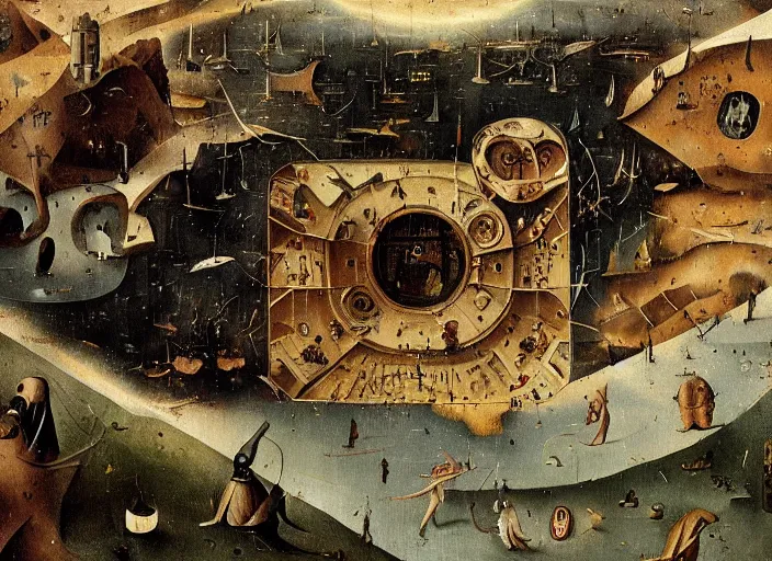 Prompt: intricately detailed sci-fi concept art by Hieronymus Bosch and Wes Anderson