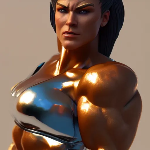 Image similar to portrait of muscle woman gold statue reflect chrome, 8 k uhd, unreal engine, octane render in the artstyle of finnian macmanus, john park and greg rutkowski