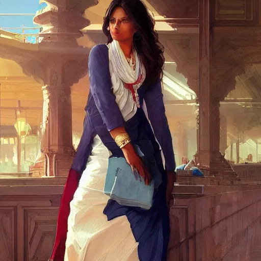 Image similar to Anxious good looking pale young Indian doctors wearing American clothes at the airport, portrait, elegant, intricate, digital painting, artstation, concept art, smooth, sharp focus, illustration, art by artgerm and greg rutkowski and alphonse mucha