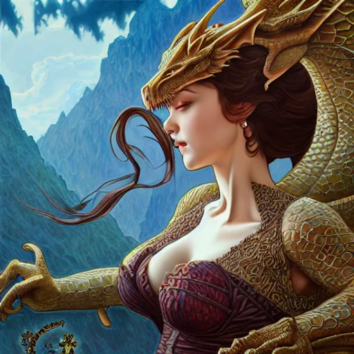Image similar to dragon watching the world underneath, d & d, fantasy, intricate, elegant, highly detailed, digital painting, artstation, concept art, smooth, sharp focus, illustration, art by artgerm and dragolisco and alphonse mucha and dragolisco