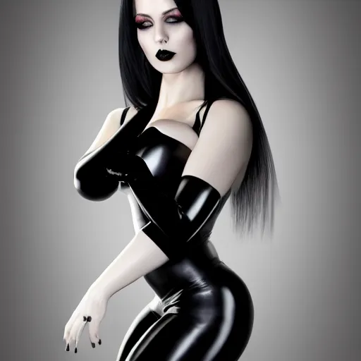 Image similar to curvy feminine pale goth woman with elegant tight black nylon and silver latex outfit, cgsociety, realistic, highly detailed, sublime, 16k, smooth, sharp focus, trending on ArtStation, hyperdetailed, volumetric lighting