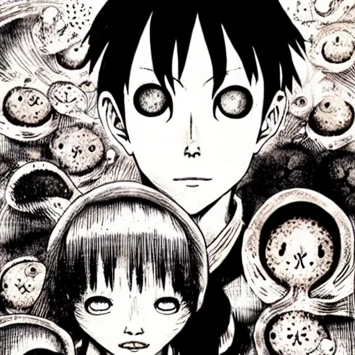 Prompt: “ art by junji ito and yoshitaka amano ”