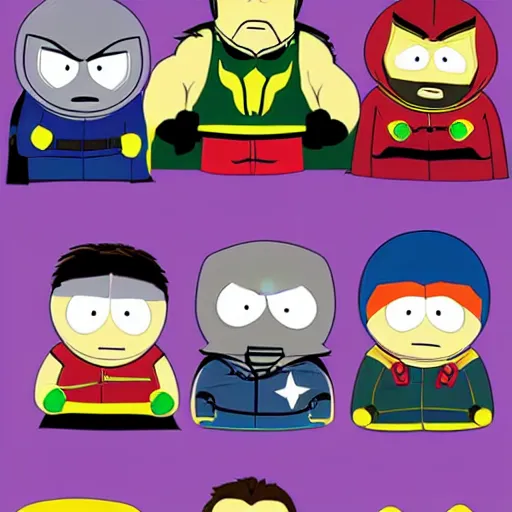 Image similar to Marvel's Avengers as South park characters, character art