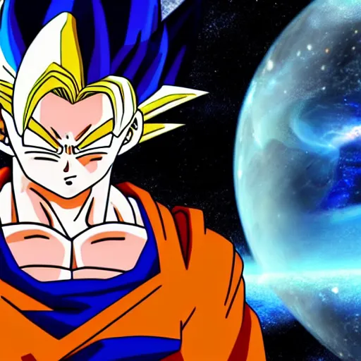 Prompt: goku in a spacesuit in awe at the beauty of the universe 4 k