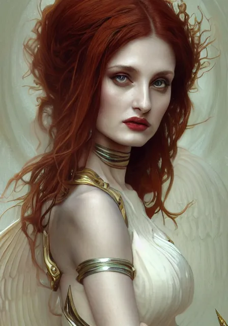 Prompt: sansa angeline jolie gessica chastain mummy goddess of death demon, intricate, elegant, highly detailed, digital painting, artstation, concept art, smooth, sharp focus, illustration, art by artgerm and greg rutkowski and alphonse mucha and william - adolphe bouguereau