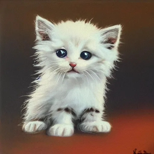 Image similar to bob ross painting of a kitten