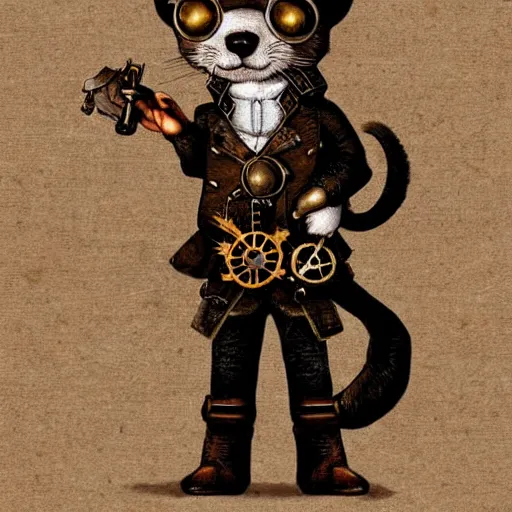 Image similar to steampunk ferret, art