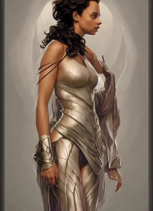 Image similar to full figure ultra realistic illustration, madeleine mantock from charmed second tv show, as marvel enchantress, intricate, elegant, highly detailed, digital painting, artstation, concept art, smooth, sharp focus, illustration, art by artgerm and greg rutkowski and alphonse mucha