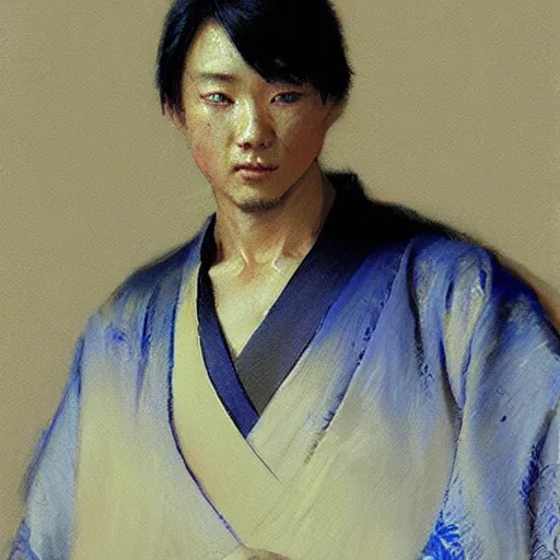 Image similar to a man wearing hanfu, muscular, painting by Gaston Bussiere, Craig Mullins