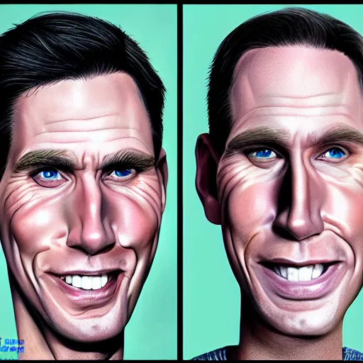 Image similar to Caricature portraits done of Jerma realistic, hyperrealistic, very realistic, highly detailed, very detailed, extremely detailed, detailed, oil painting, digital art, trending on artstation