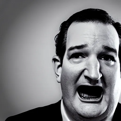 Image similar to Ted Cruz jumpscare, black and white, creepy lighting, scary, horror, ornate, eerie, fear, videogame screenshot