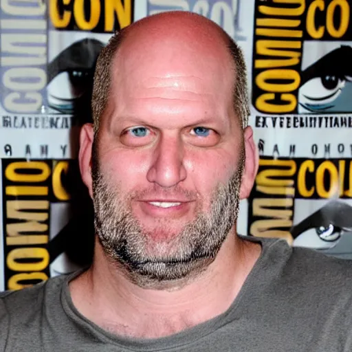 Image similar to a real photograph of Ethan Van Sciver with a pointed nose, bald head and grey beard