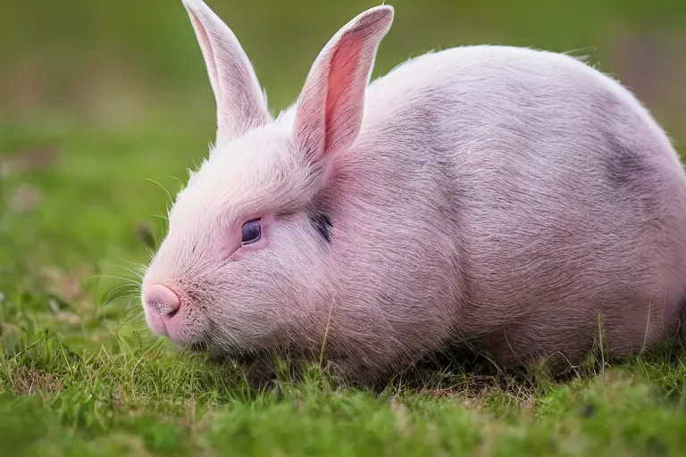 Image similar to a bunny pig!!! hybrid! hyper realistic!! realistic lighting!! wildlife photographer of the year!!! bold natural colors, national geographic, hd, wide angle, 8 k