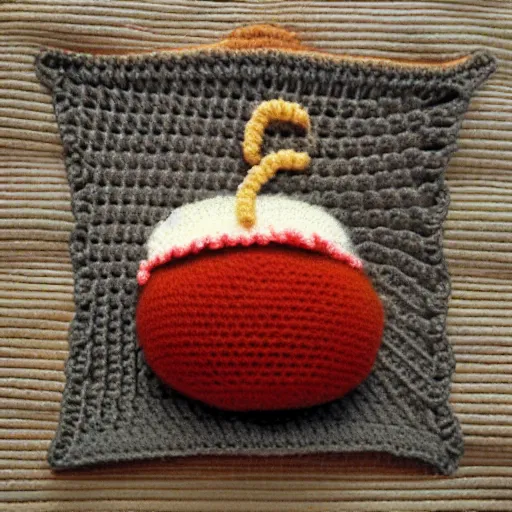 Image similar to realistic photo of a big mac crocheted out of wool, digital art