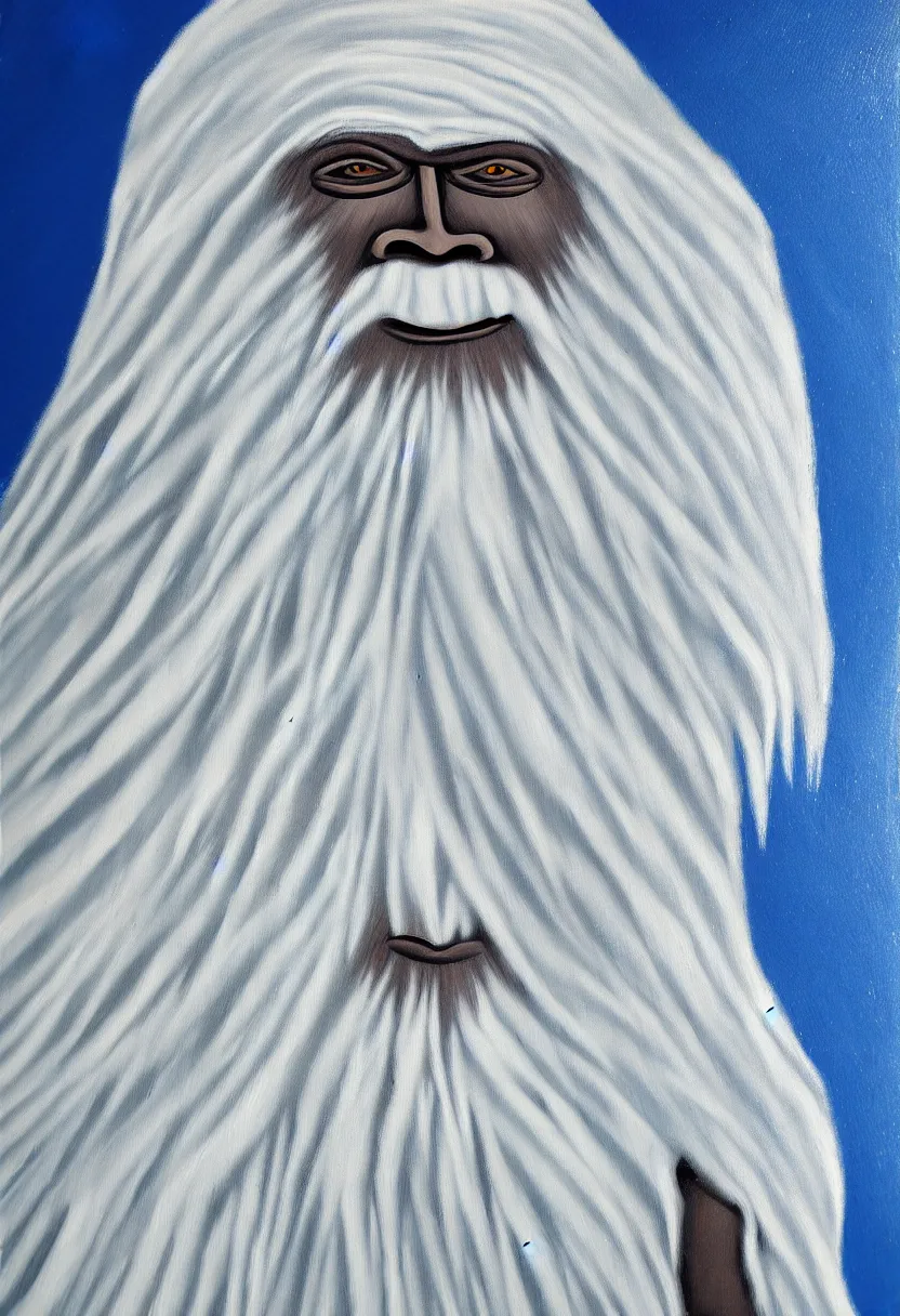 Image similar to inuit oil painting of a yeti, thick textured paint