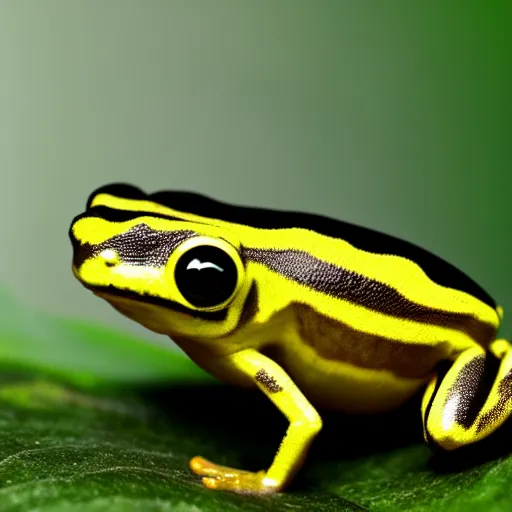 Prompt: small yellow dart frog, chilling on a leaf, in jungle, by giger alien artist, from alien movie, rule of thirds, extreme detail, 4 k, detailed drawing, trending artstation, realistic lighting, sharp focus, backlit