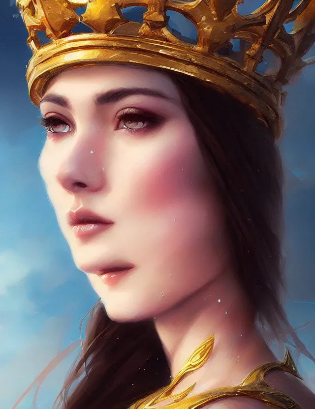 Image similar to blurred background. close-up portrait of a goddess in crown, by Artgerm and greg rutkowski