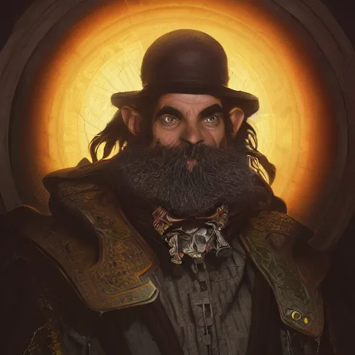 Image similar to a highly detailed matte portrait of a mister bean as a warlock, d & d, fantasy, viewed in profile from far away, crackling black lightning, ultrawide lens, art by artgerm and greg rutkowski and alphonse mucha, volumetric lighting, octane render, 4 k resolution, trending on artstation, masterpiece