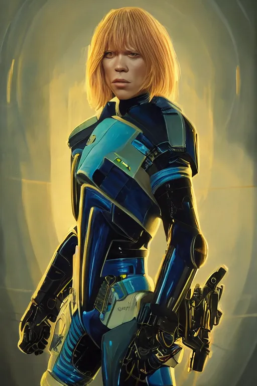 Image similar to a striking painting of Léa Seydoux as 2000AD Judge Anderson, strong lighting, ultra realism, highly detailed, trending on artstation, 4K, HD, oil on canvas