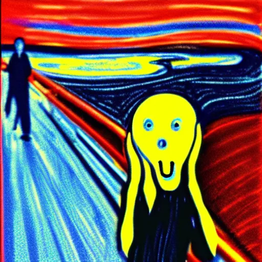 Prompt: the scream no background 3 d render, cartoon, 3. 5 mm, 2 d, realistic