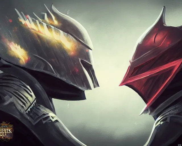 Prompt: battle of two evil knights among the stars, trending on artstation