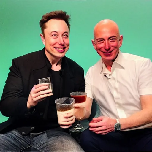 Prompt: “Elon musk and Jeff bezos sharing a glass of horchata”