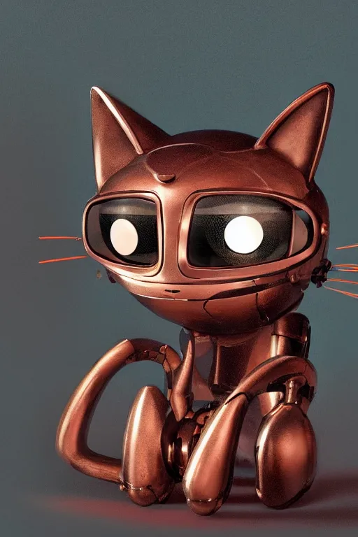 Image similar to a cute cat robot, painted by wally wood and matt jefferies, trending on artstation, steam punk, bright macro view pixar, award - winning, blueprint, big eyes, copper wire whiskers, chillwave, realism