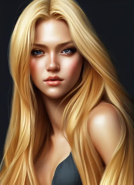 Image similar to image of a gorgeous female with long blonde hair in the style of stefan kostic, realistic, full body shot, wide angle, sharp focus, 8 k high definition, insanely detailed, intricate, elegant, art by stanley lau and artgerm, floating embers