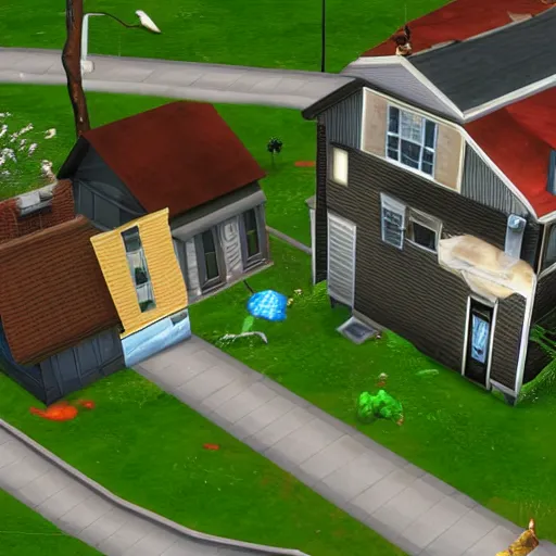 Prompt: tornado in the sims 2