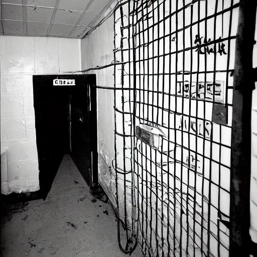 Prompt: A photo of a crustpunk and 90's comedy club aesthetic prison cell