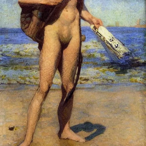 Image similar to male sherlock holmes mermaid in the style of jules bastien - lepage