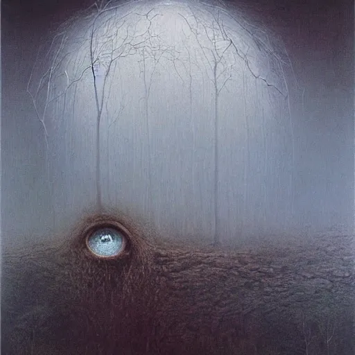 Image similar to her eyes wide by zdzislaw beksinski, oil on canvas