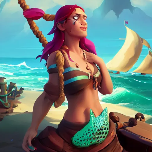 Image similar to jack the pirate mermaid on sea of thieves game avatar hero, behance hd by jesper ejsing, by rhads, makoto shinkai and lois van baarle, ilya kuvshinov, rossdraws global illumination