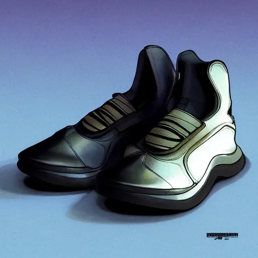 Image similar to futuristic balenciaga and vetements sneakers on gradient background, ultra rendered extreme realism and detail 8 k, highly detailed, realistic, refined, bautiful, fine art photography, hyper realistic, in the style of greg rutkowski, by artgerm, by gustave dore, by marco turini, photorealistic, elegant, sharp focus, artstation,