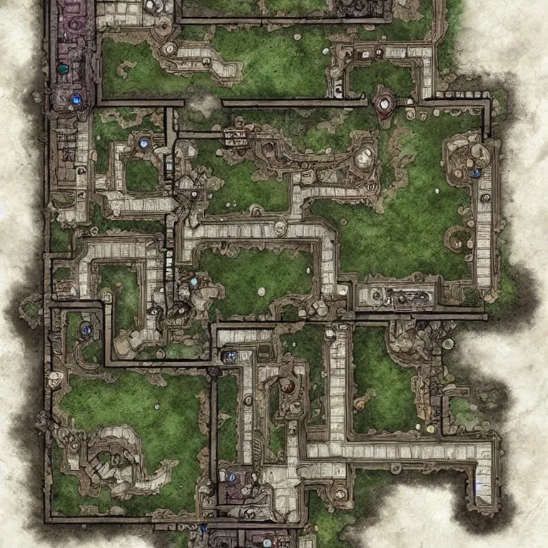 Prompt: full - color fantasy floor plan map of a dungeon, d & d, pathfinder, by greg rutkowski, trending on artstation, pinterest