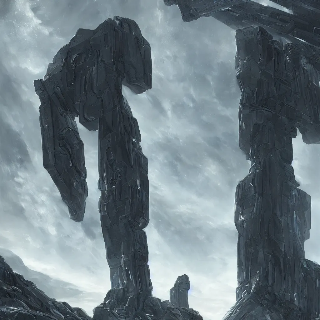 Image similar to Monolithic forerunner structure, halo 4, detailed, digital art, wide-shot