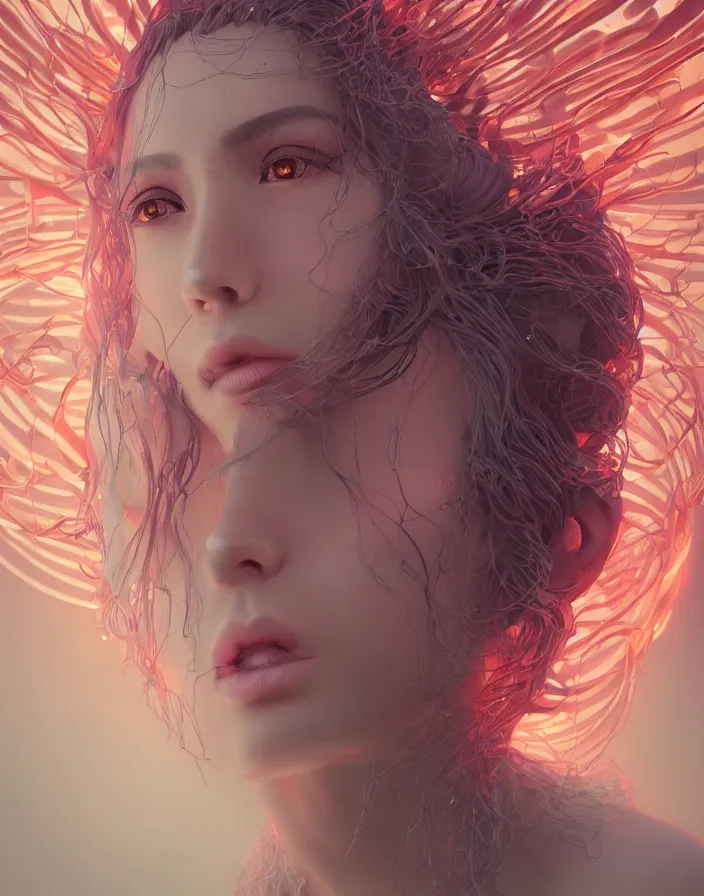 Image similar to goddess portrait. jellyfish phoenix head. intricate artwork by Tooth Wu and wlop and beeple. octane render, trending on artstation, greg rutkowski very coherent symmetrical artwork. cinematic, hyper realism, high detail, octane render, 8k