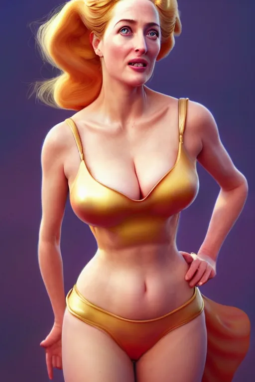 Image similar to polished sweaty princess peach : : gillian anderson kate upton : : christina hendricks body : : weta disney pixar movie still photo : : hi - fructose, sci fi, fantasy, decadent highly - detailed digital painting, golden ratio, octane render, artstation, smooth, sharp focus, artgerm, mucha, loish, wlop : :