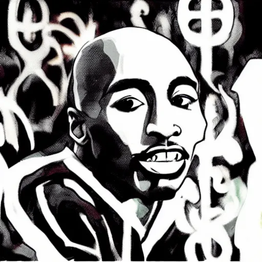 Image similar to Tupac Shakur, screenshot from a 2012s anime